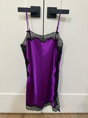 Victoria's Secret Purple Satin Slip with Black Lace Trim